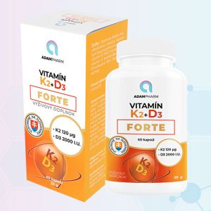 Vitamín K2 + D3: Výživový doplnok s obsahom: vitamín K2 120 µg a vitamín D3 2000 I.U. v jednej tablete