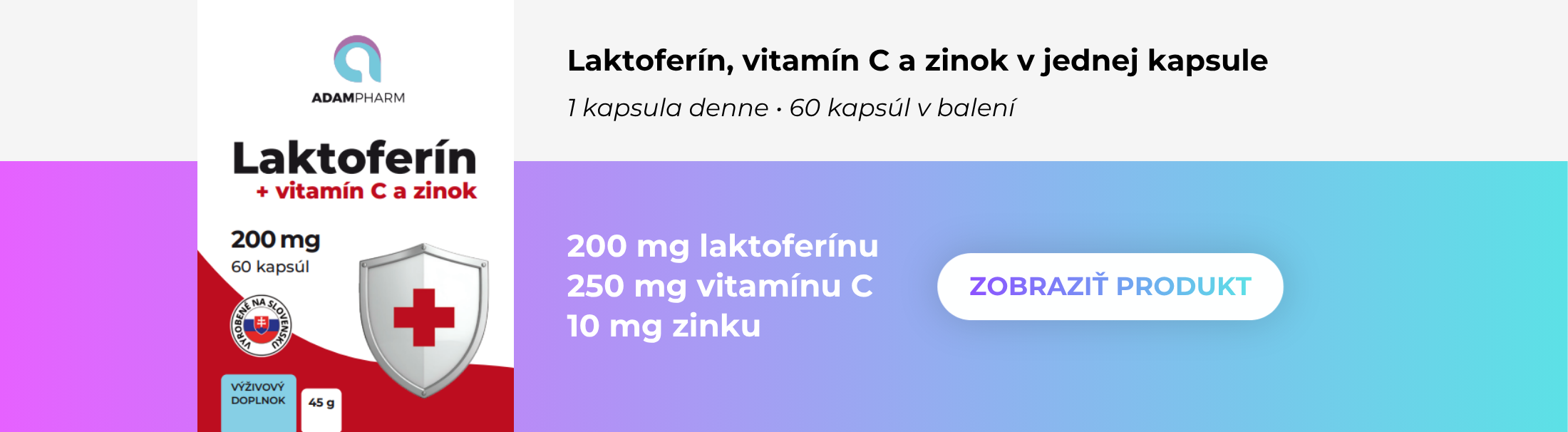 Produkt AdamPharm Laktoferín s vitamínom C a zinkom, 60 kapsúl